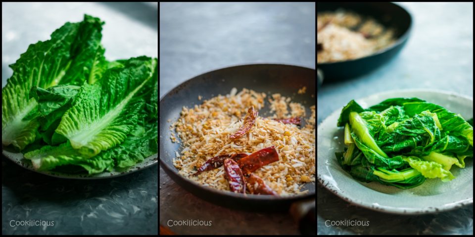 3 images showing the steps to make Indian Green Chutney with Leftover Lettuce Leaves