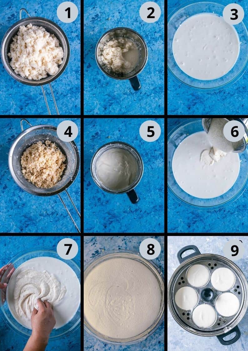 9 image collage showing how to make idli