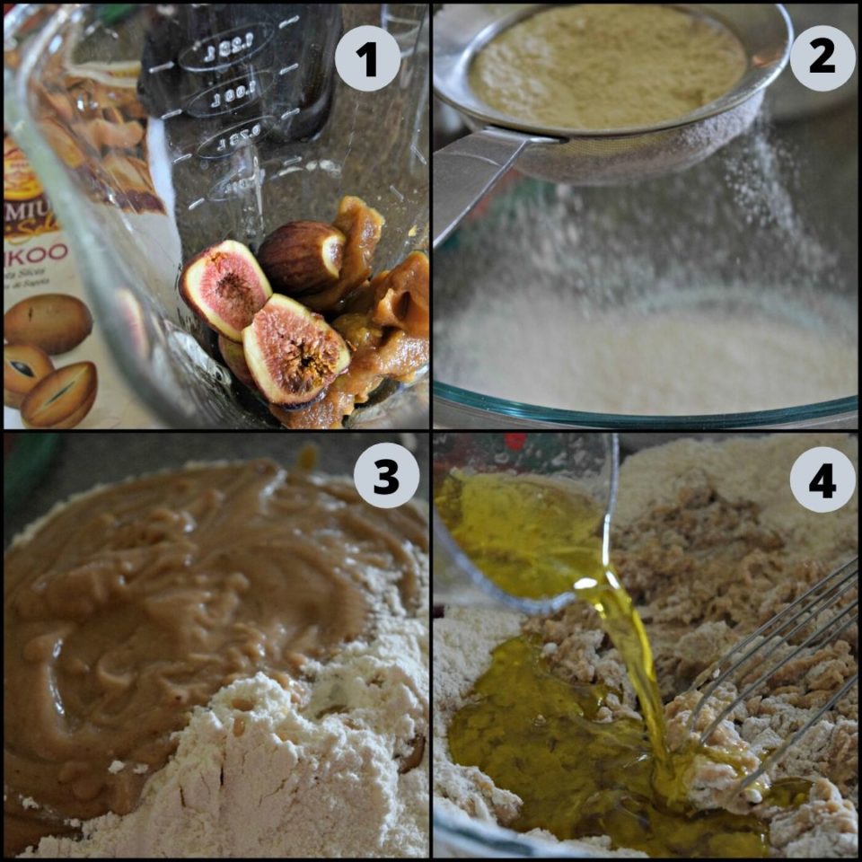 4 image collage on how to make Eggless Chickoo Fig Loaf Cake