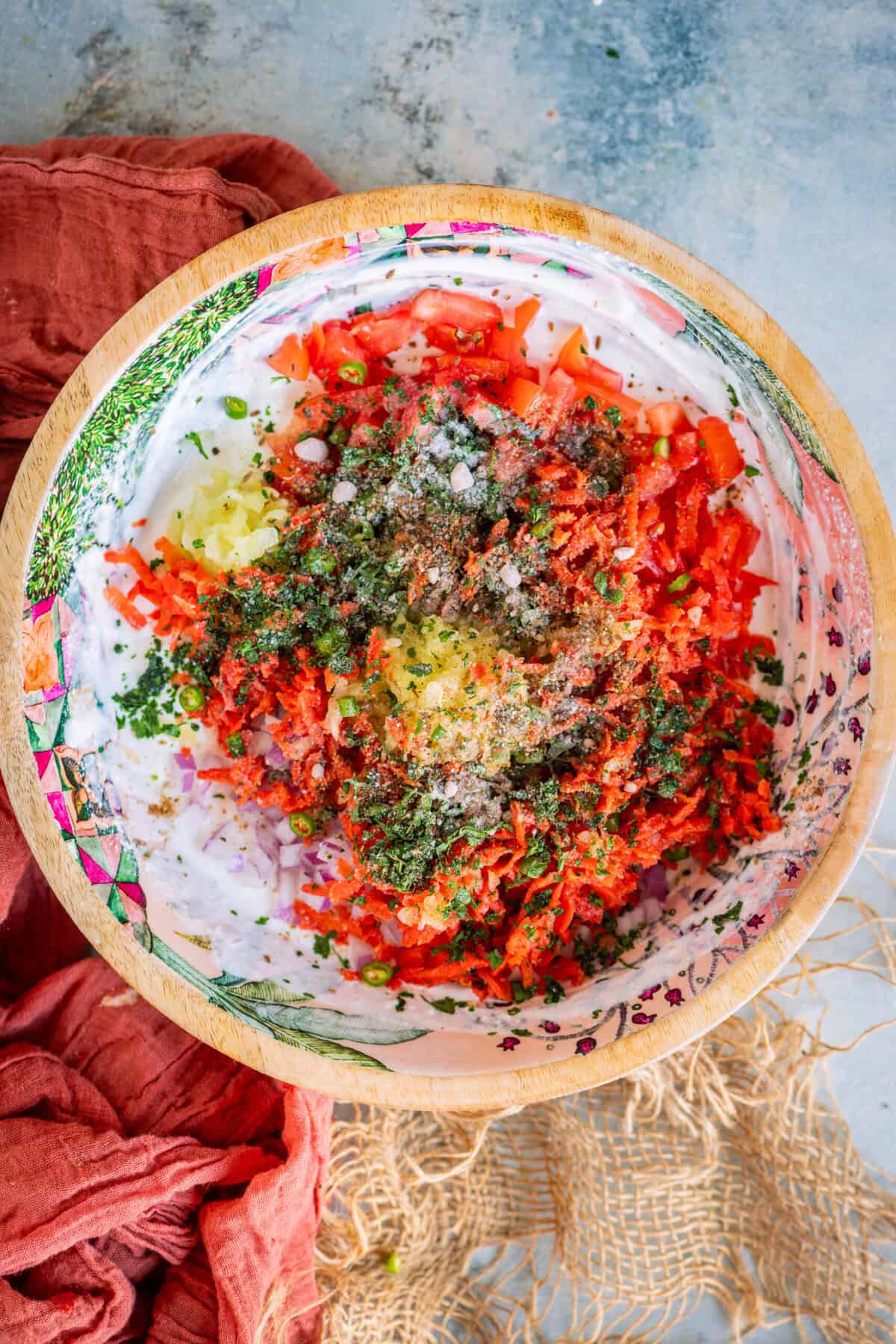 Black salt, black pepper, and cumin powder seasoning added to the Maharashtrian koshimbir.