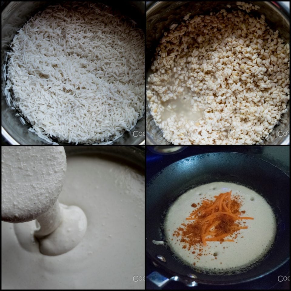 4 steps showing the process of making dosa batter