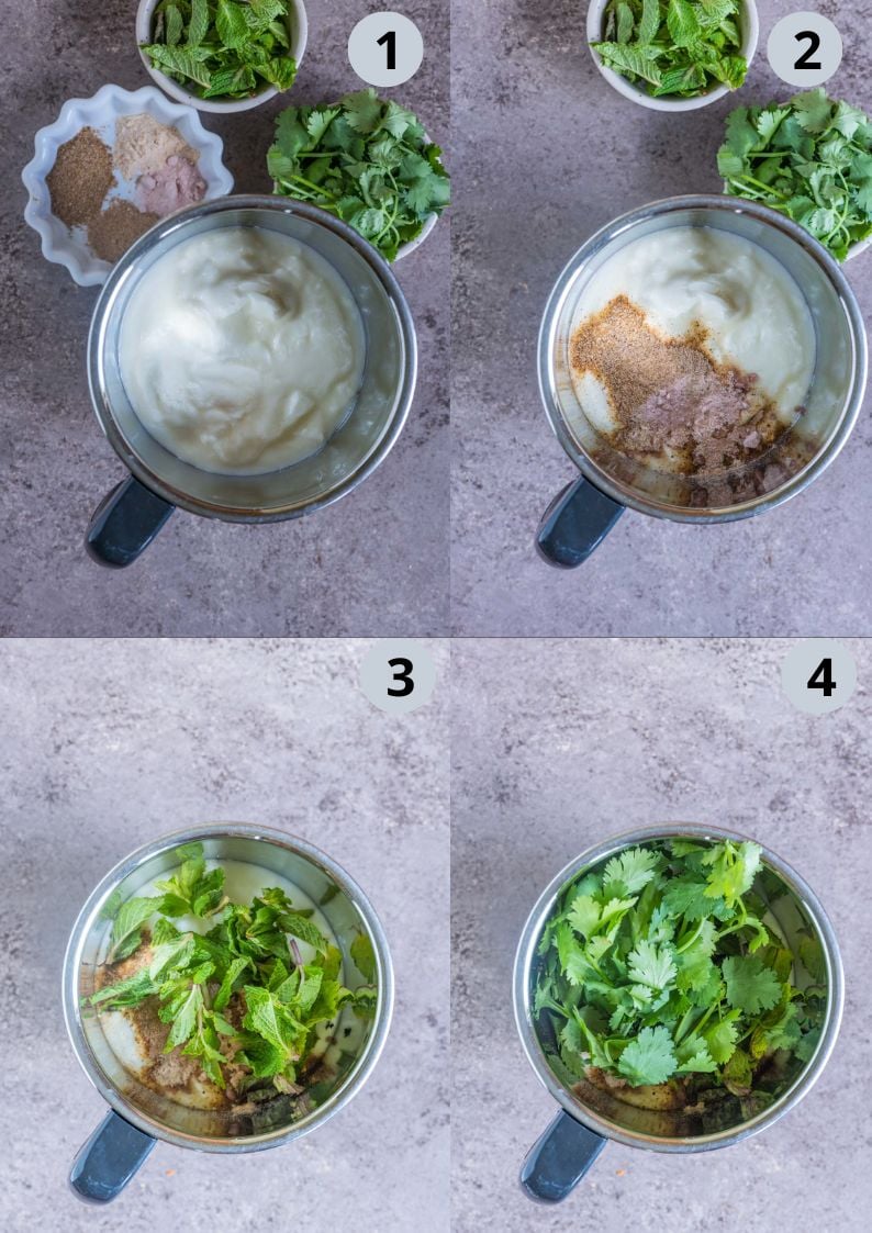 4 image collage showing the steps to make Masala Chaas Popsicles
