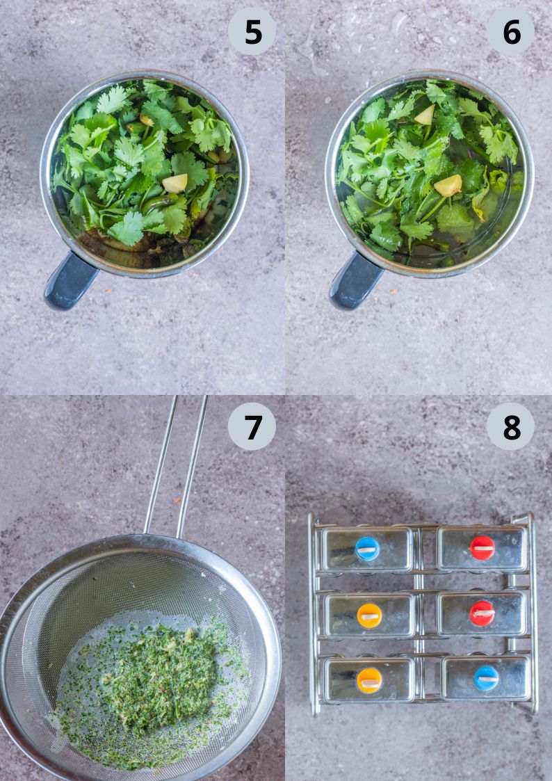 4 image collage showing how to make Masala Chaas Popsicles