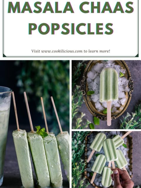 3 image collage of Masala Chaas Popsicles with text at the top