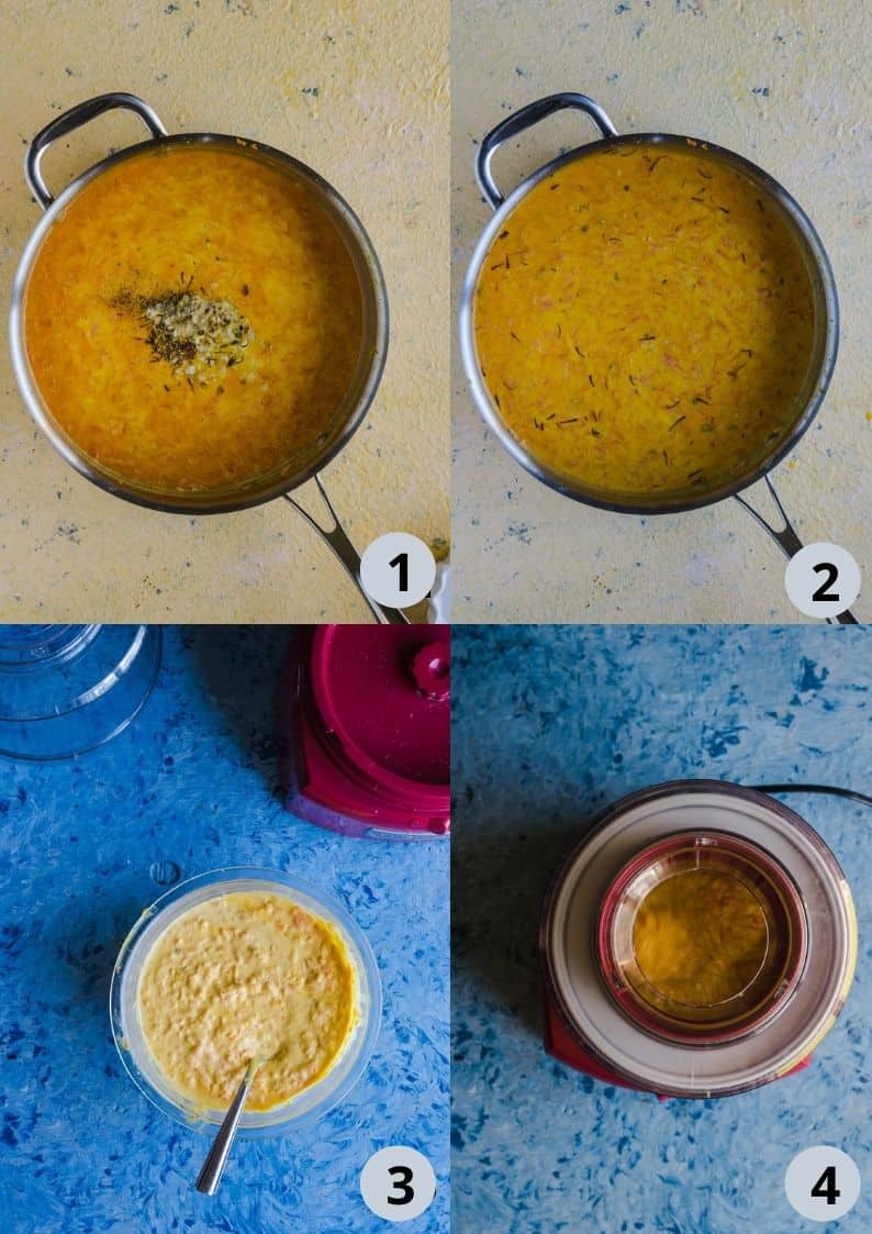 4 image collage showing how to make Carrot Halwa Ice Cream
