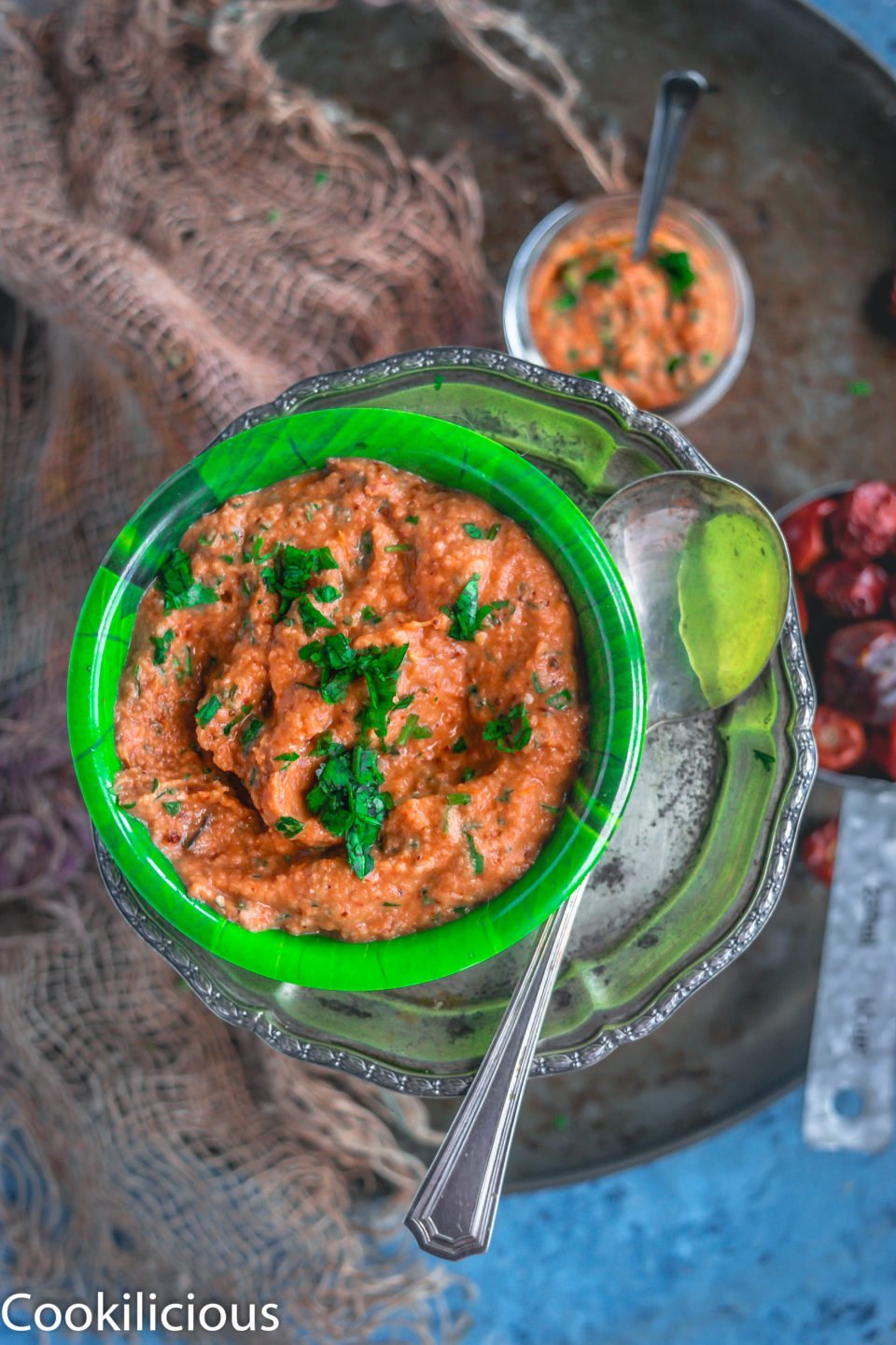 close up shot of a bowl full of South Indian Tomato Almond Chutney