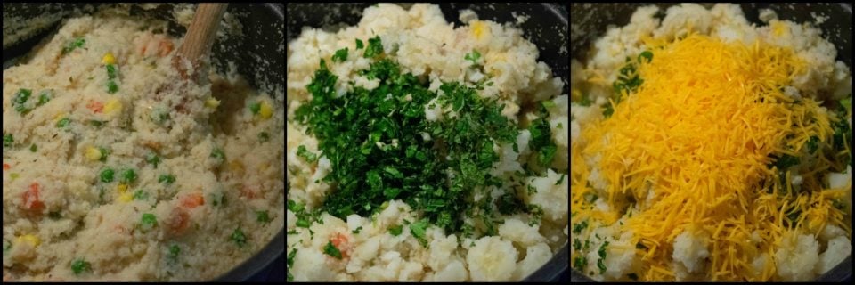 3 image collage showing how to make Semolina Vegetable Bites