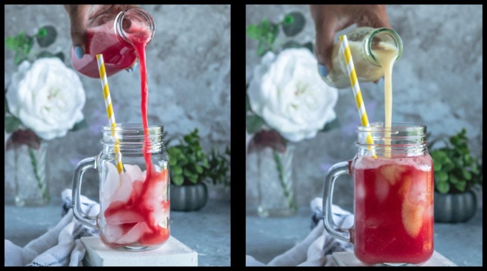 2 image collage on how to make Fresh Guava & Watermelon Non Boozy Summer Drink
