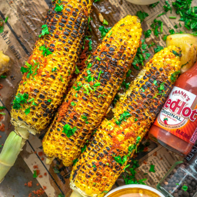 top angle shot of 3 Indian Street Style Corn On The Cob