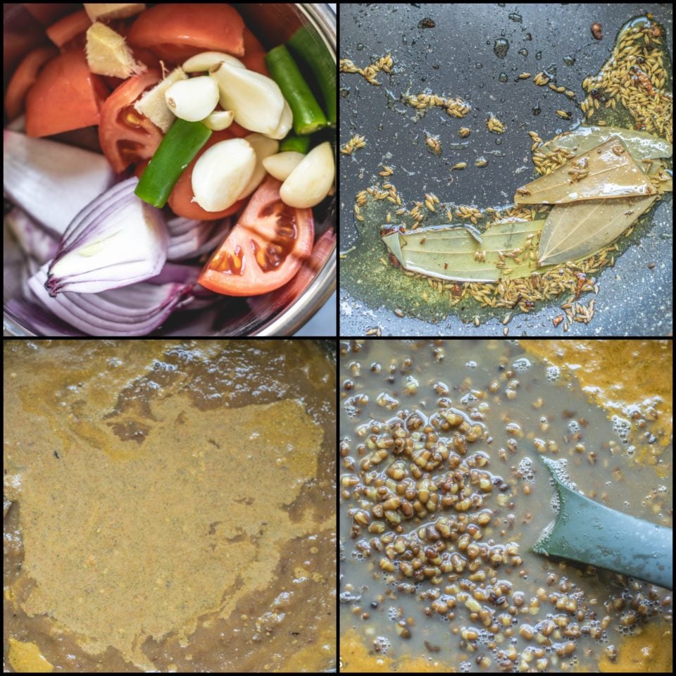 4 image collage showing the steps to make Black Lentils Stew | Kali Dal | Maa Ki Daal
