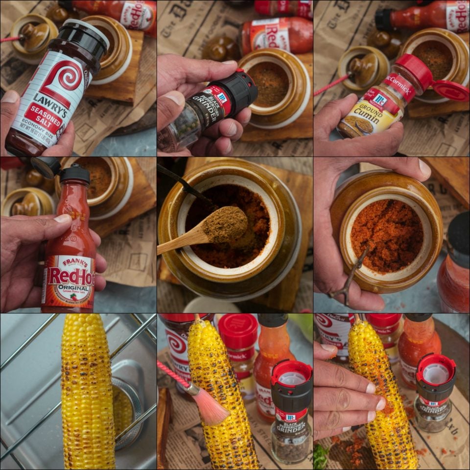 9 image collage showing the steps to make Indian Street Style Corn On The Cob