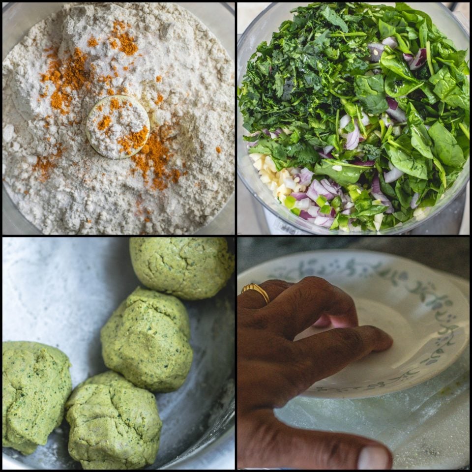 4 image collage showing the steps on how to make Bajra Jowar Bhakhri