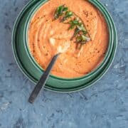 a bowl of Andhra Style Peanut & Tomato Chutney with a spoon in it