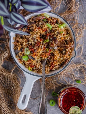 One-pan vegan mushroom fried rice ready in 15 minutes.