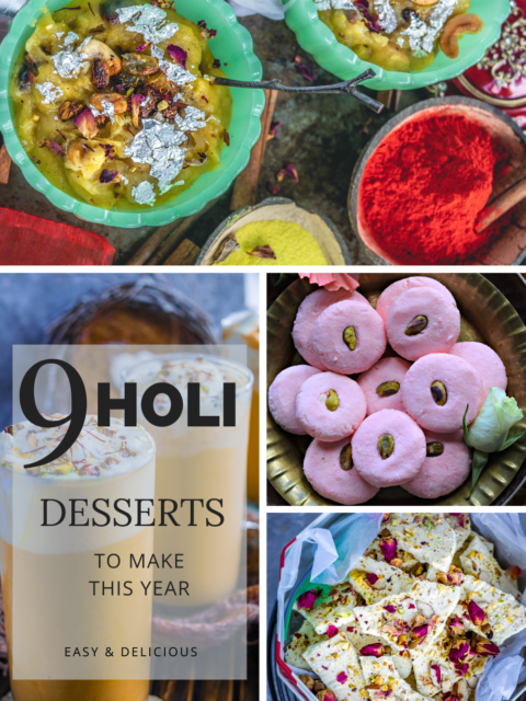collage of dessert recipes to make this Holi