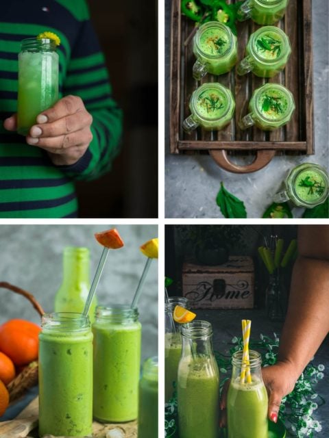 4 image collage of Green Drinks For St. Patty's Day