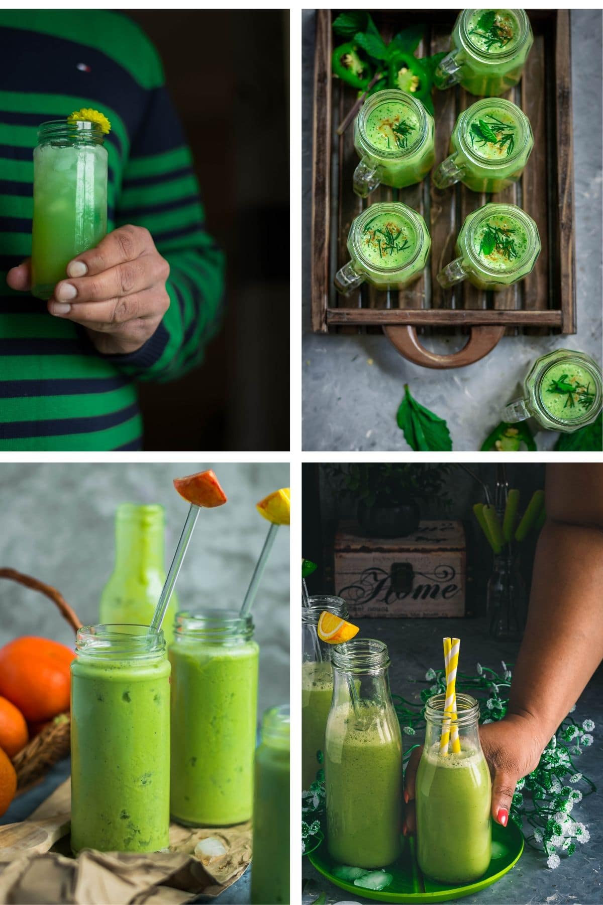 4 image collage of Green Drinks For St. Patty's Day