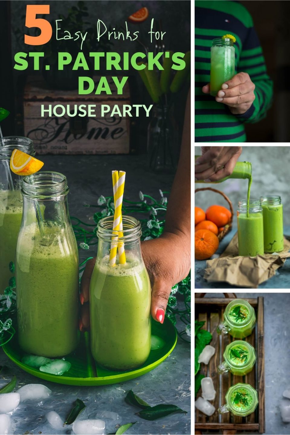 collage of Green Drinks For St. Patrick's Day with text on top