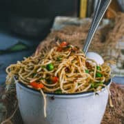 a bowl of Vegan Chili Garlic Noodles.