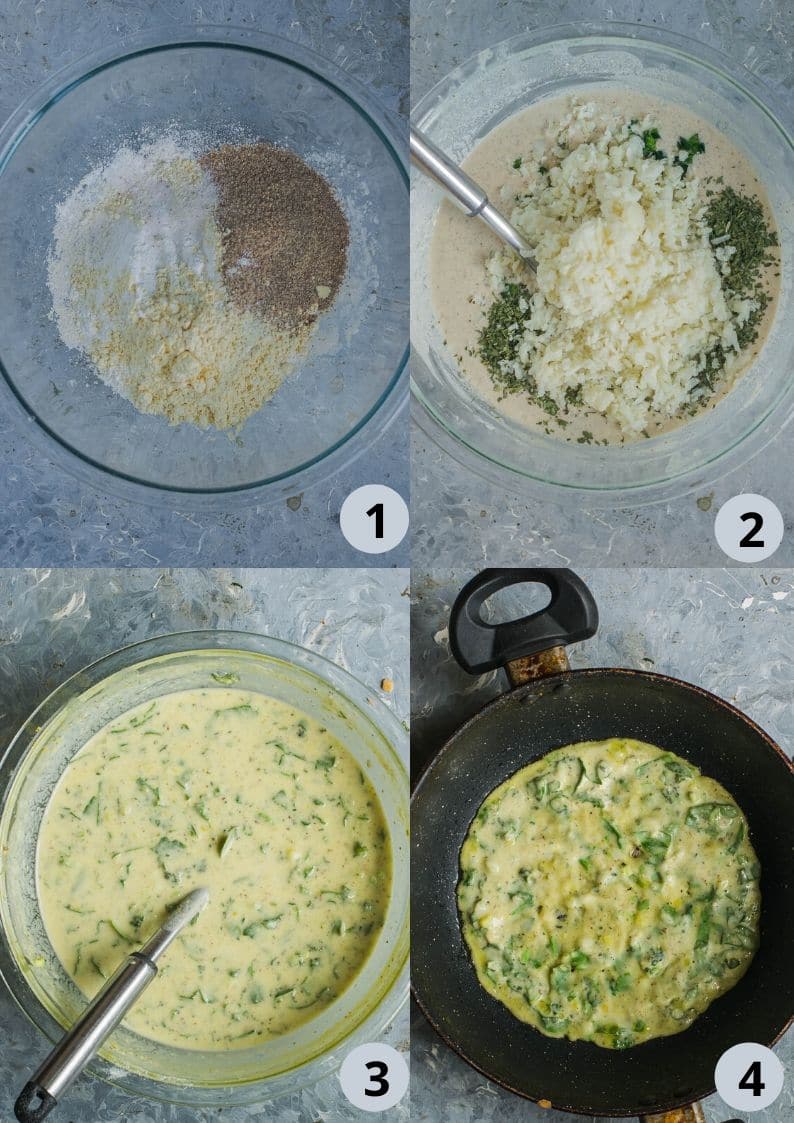 4 image collage showing the steps to make Instant Potato Dosa
