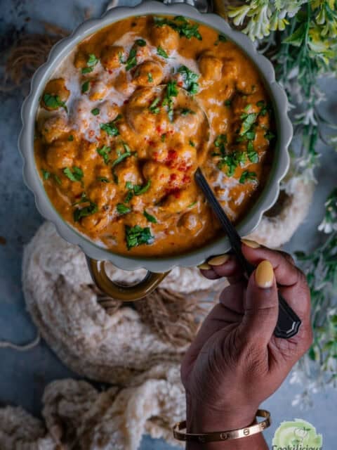 Quick and easy Instant Pot chickpea curry with sweet potatoes, a 30-minute vegan dinner idea.