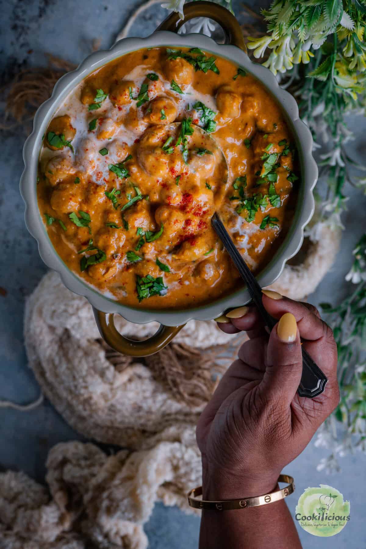 Quick and easy Instant Pot chickpea curry with sweet potatoes, a 30-minute vegan dinner idea.