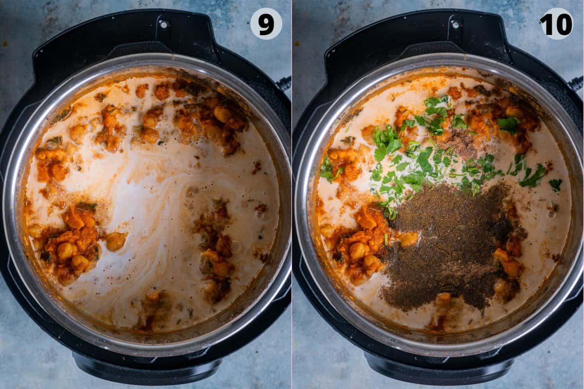 2 image collage showing how to make sweet potato chickpea curry in the Instant Pot.