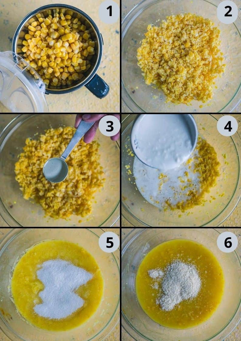6 image collage showing how to make Jhajhariya (vegan coconut milk pudding)