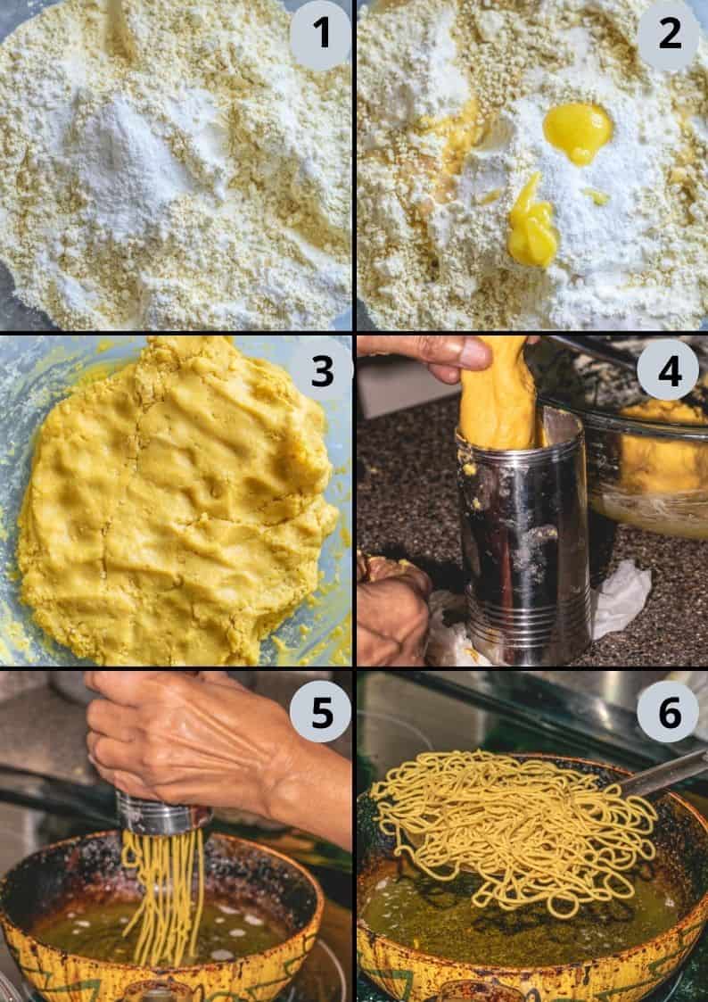 6 image collage showing the steps to make the Indian Sev