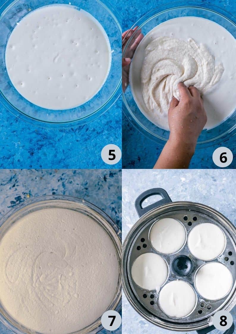 4 image collage showing how to make idli batter