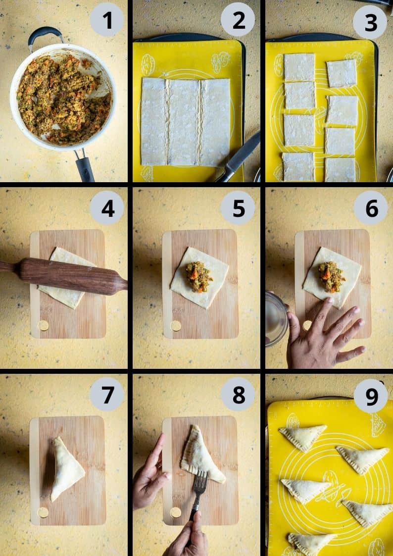 9 image collage showing how to make vegetable samosa