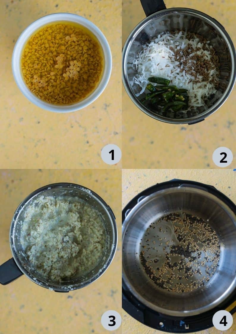 4 image collage showing how to make Keerai Kootu