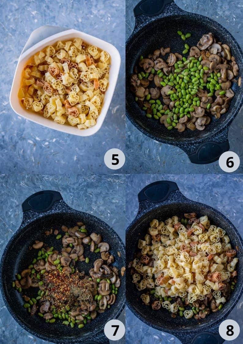 4 image collage showing how to make Garlic Breadcrumbs Pasta Salad