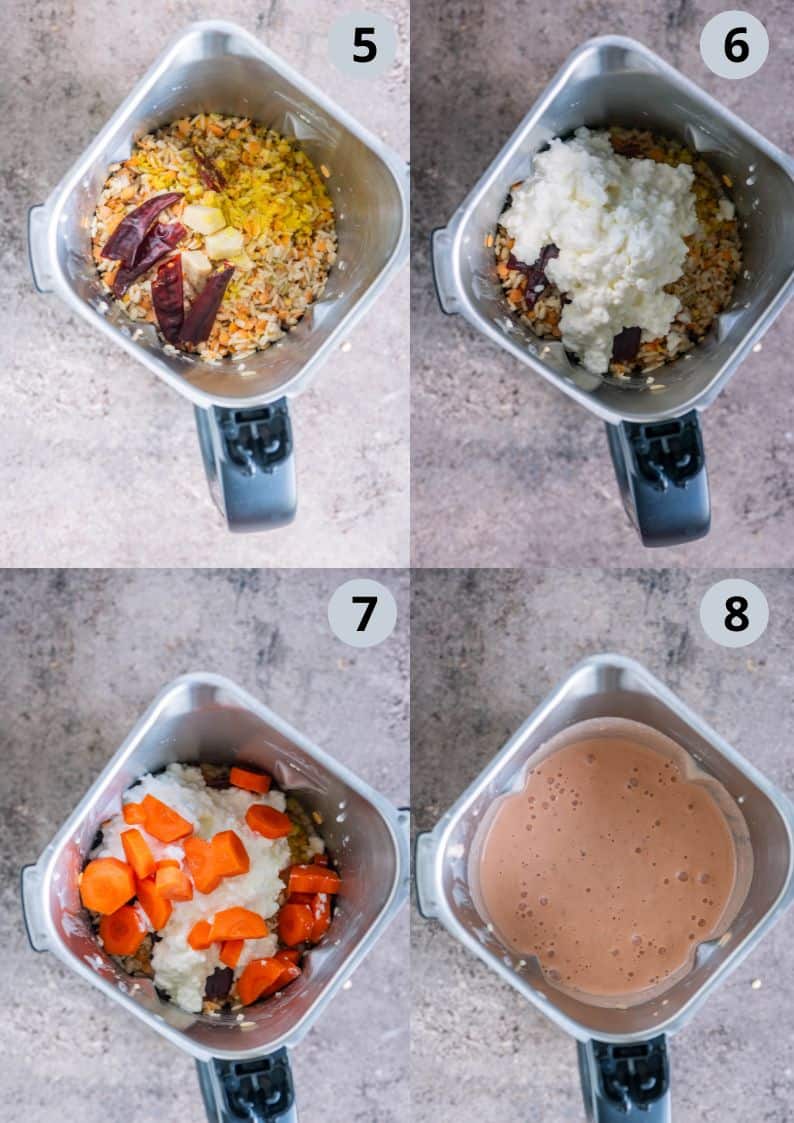 4 image collage showing the process of making oats dosa batter.