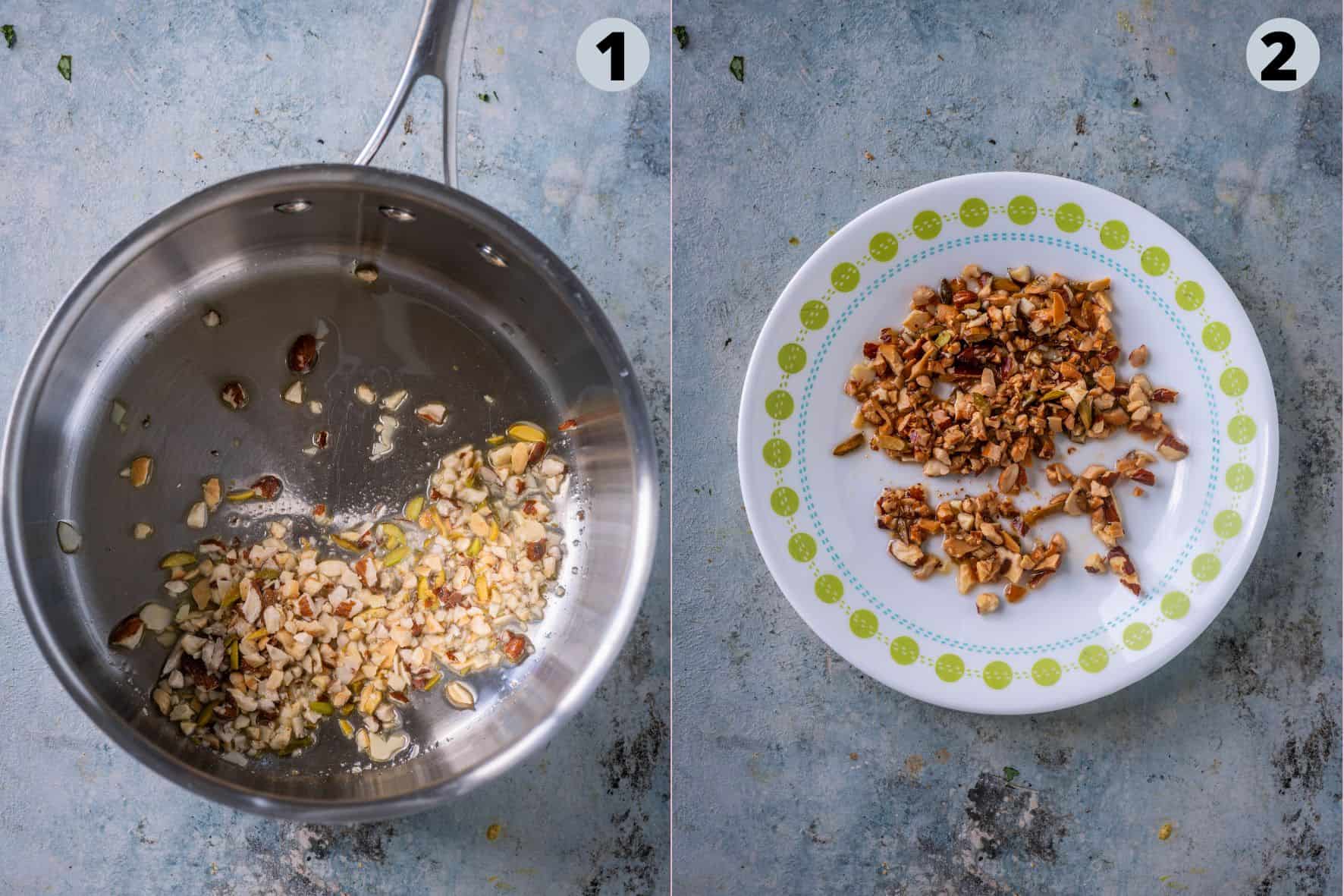 2 image collage showing the process of making dairy-free Basundi.