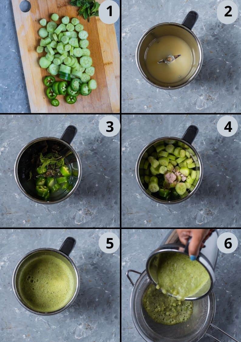 6 image collage showing how to make Cucumber Lemonade