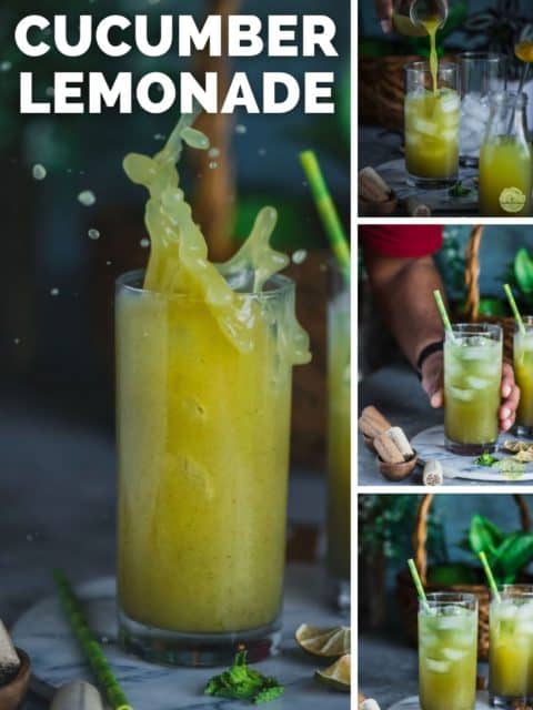 4 image collage of cucumber lemonade