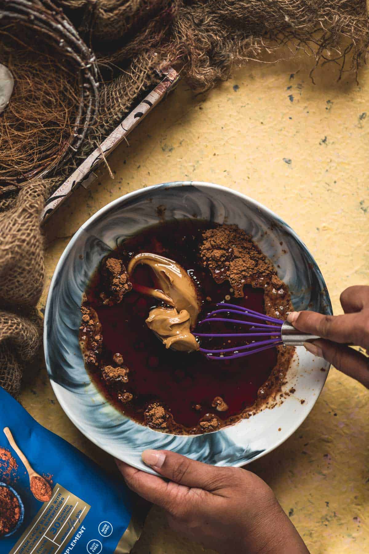 Pumpkin seed oil and sea salt whisked into the smooth chocolate batter.