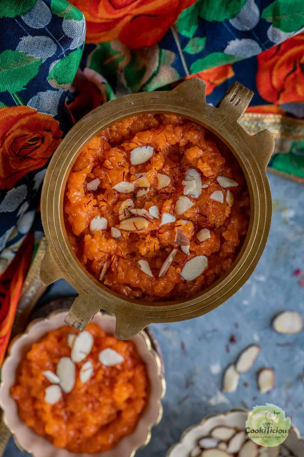 one large bowl filled with aval kesari.