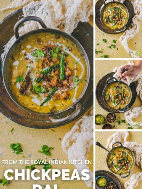 4 image collage of Mughlai Chickpeas Stew with text at the bottom