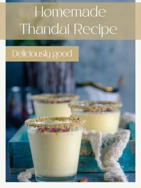 3 glasses of thandai with text at the top