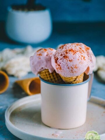3 cones of guava ice cream placed in a mug