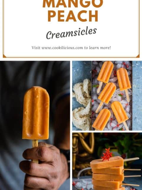 3 image collage of mango peach creamsicles with text at the top