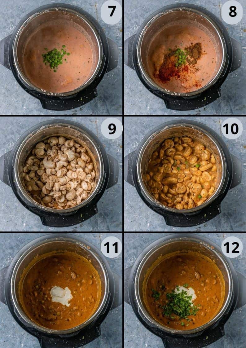 6 image collage showing how to make Mushroom Masala