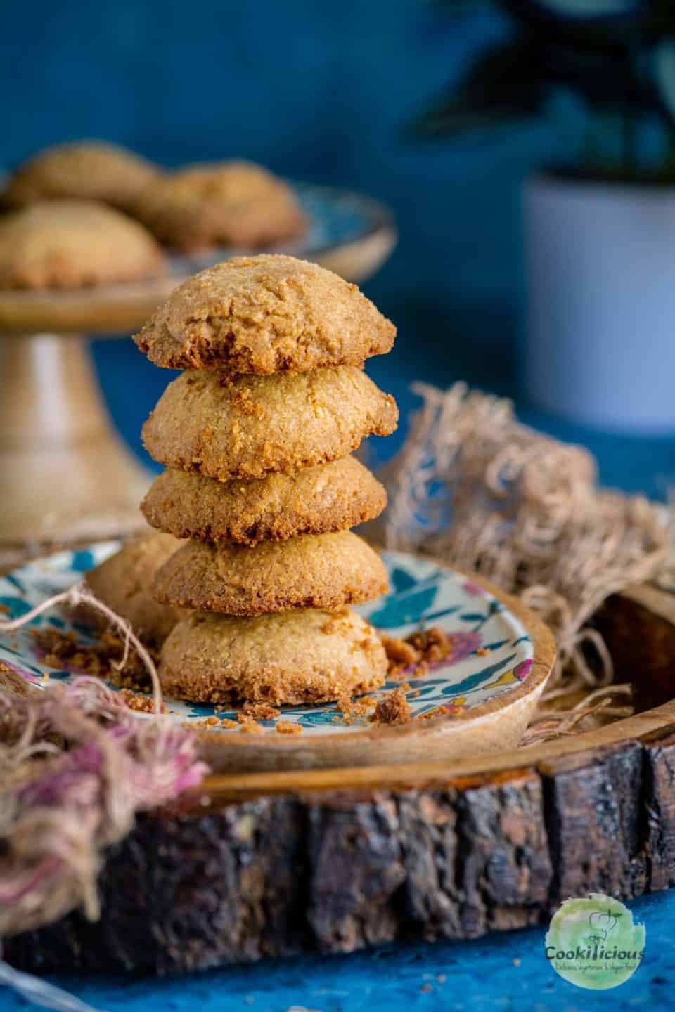 Whole Wheat Ghee Cookies stacked one on top of the other