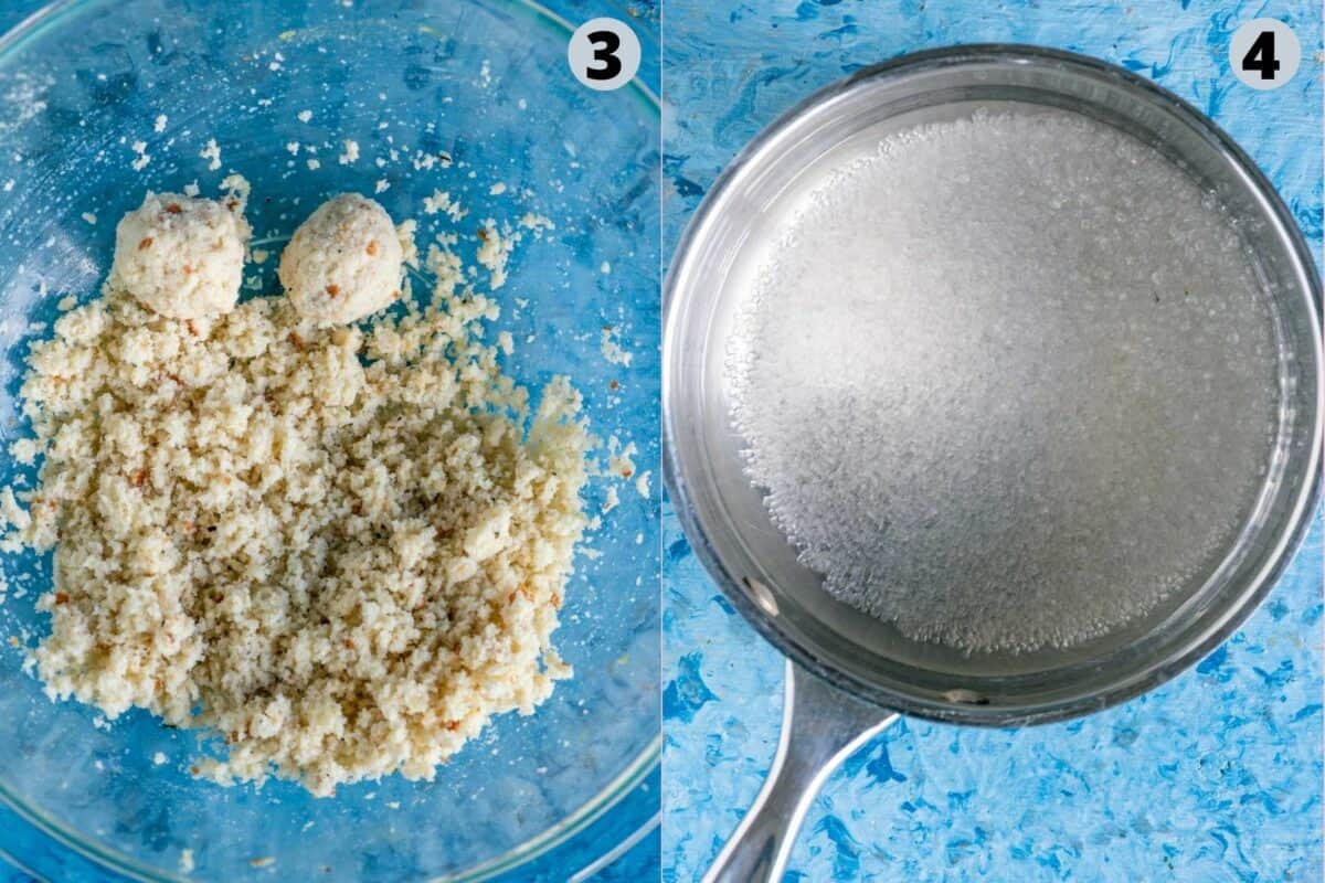 2 image collage showing how to make bread gulab jamuns