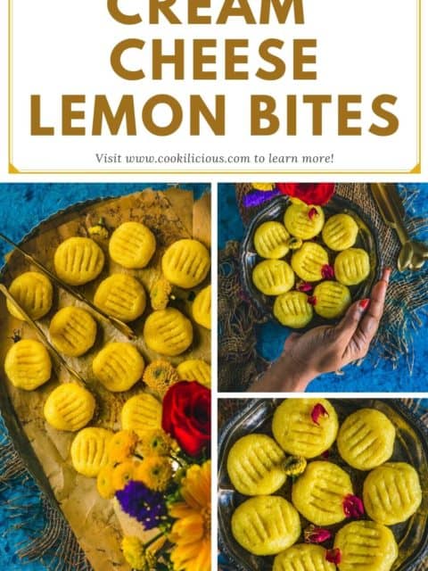 3 image collage of Lemon Cream Cheese Bites with text at the top