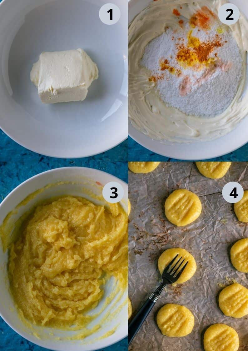 4 image collage showing how to make Lemon Cream Cheese Bites