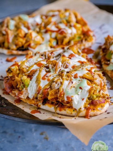 cheesy Paneer Naan Pizza fresh out of the oven