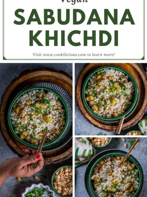 3 image collage of sabudana khichdi with text at the top